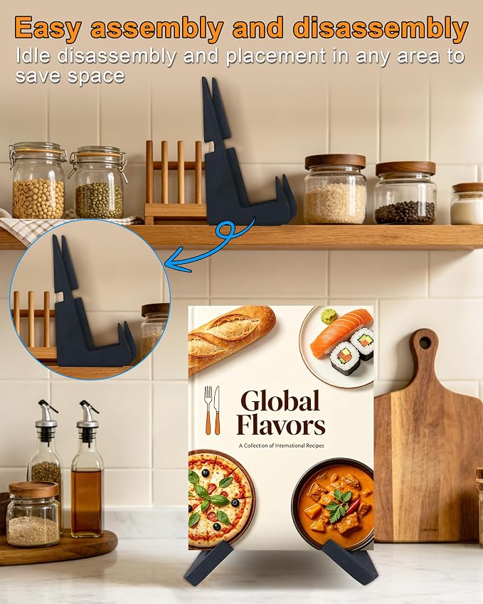 Cookbook Stand for Kitchen, Wooden Cookbook Holder, Rustic Cook Book Holder Stand with Natural Wooden Grains, Recipe Book Holder for Kitchen Counter Gift for Home Chefs Cook Lovers