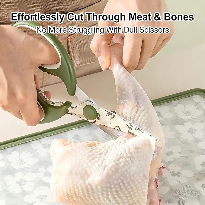 Kitchen Scissors All Purpose, ARCHIKING Kitchen Shears with Protective Sheath, Ultra Sharp Multipurpose Poultry Scissors for Chicken, Meat, Fish & Vegetables (Green)