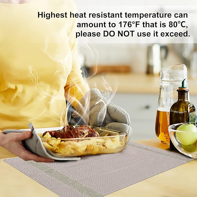 Aofmee Placemats, Placemats Set of 6, Heat Resistant Place Mats, Washable PVC Table Mats, Woven Vinyl Plastic Placemats for Dining Table, Non-Slip Stain Resistant Kitchen Table Placemats Easy to Clean