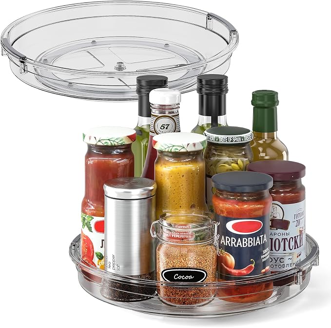 LAMU 2 Pack 10.6in Lazy Susan Organizer Turntable for Cabinet, Lazy Susan for Refrigerator Rotating Organizer for Fridge, Kitchen, Pantry, Countertop, Bathroom, Medicine Cabinet Organizer, Gray