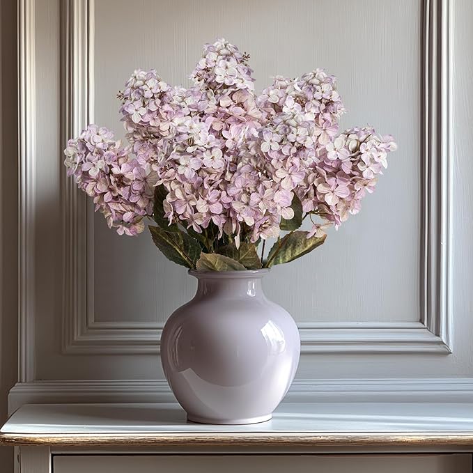 Ttranewsoo Fake Hydrangea Silk Flowers with Stems,Faux Hydrangea Artificial Flowers Purple for Home Wedding,Dried Hydrangea Artificial Flowers Bouquet Vase Decor 24"（Light Purple ） 8pcs No Vase