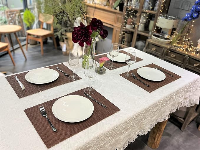 Set of 12 Pcs Bamboo Placemats Natural Anti-Slip Bamboo Placemats Washable Heat-Resistant Table Mats for Dining Room and Kitchen(Chocolate)