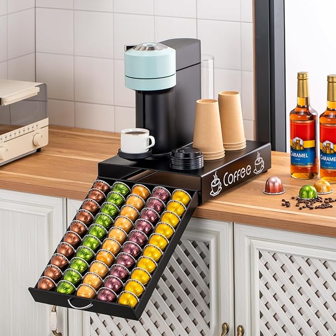 Nespresso Pod Holder Pod Drawer Cabinet Pod Storage Rack For Counter,13'' Wide by 16.5'' Deep by 3.5'' High (50 Pods)