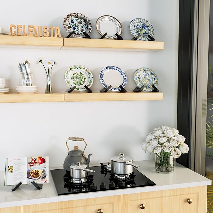 Cookbook Stand for Kitchen, Wooden Cook Book Holder, Plate Stands for Decor Display, Recipe, Counter, Photo, Gift(Black)