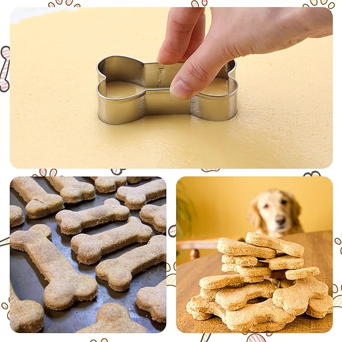 8PCS Dog Bone and Dog Paw Print Cookie Cutters Set, Stainless Steel Metal 4 Sizes Dogs Bone Paw Shape Cookie Cutter, Dogs Theme Party Cookie Cutter Molds for Homemade Treats Baking