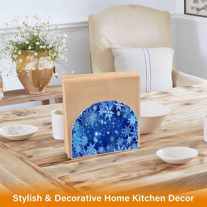 Blue Winter Christmas Glitter Snowflakes Napkin Holder for Tables Paper Cocktail Napkin Holders for Kitchen and Dinning, Acrylic Dinner Napkin Dispenser for Restaurant Home Decor Bar Accessories