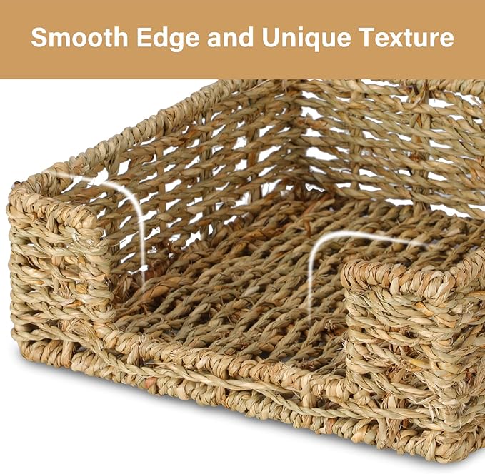 Graciadeco Ratten Napkin Holder for Table, Square Seagrass Serving Tray for Paper Napkins Kitchen Restaurant Dinner Wicker Baskets 7.8" x 7.8" x 2.8"