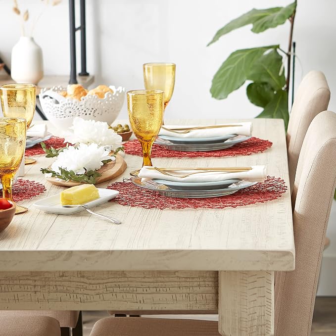 DII Woven Paper Tabletop Collection Holiday or Event Decor, Round Placemat Set, 15" Dia, Spice, 6, Piece
