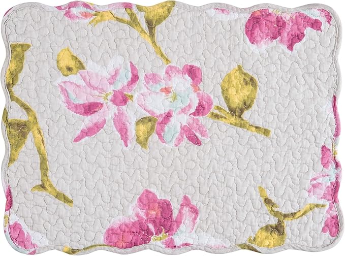 C&F Home Nylah Floral Vintage 100% Cotton Quilted Set of 6 Placemats 13" x 19" Versatile Spring Springtime Summer Kitchen Dining Dinner Table Tabletop Scalloped Machine Wash Reversible Decor