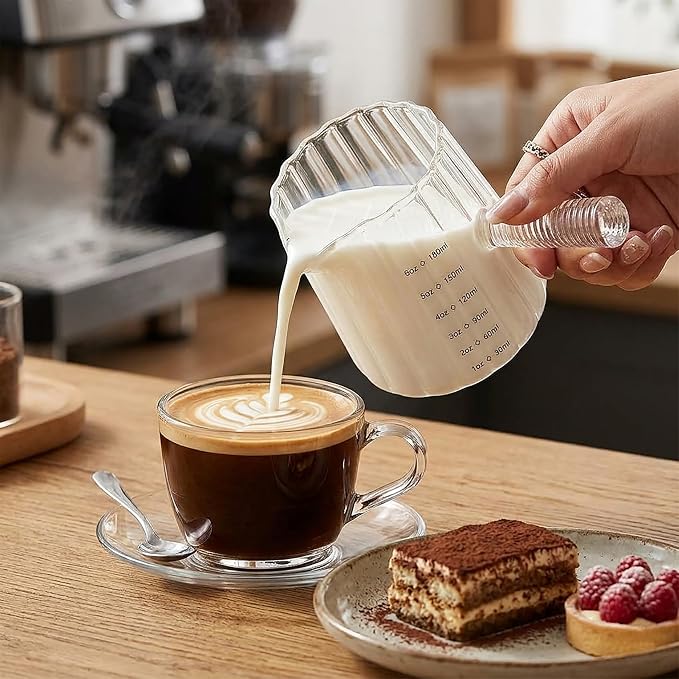 6oz Espresso Measuring Cup, V-spout Glass Espresso Shot Cup with Handle and Two Measuring Scale, Essentials Accessories for Espresso Machine and Coffee Bar
