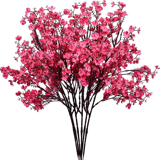 Mandy's Hot Pink Artificial Baby’s Breath Flowers 6 Bundles Silk Gypsophila, 18.5 Inch European Style Modern Home Decor Centerpiece, Neutral Wedding Flower Arrangements