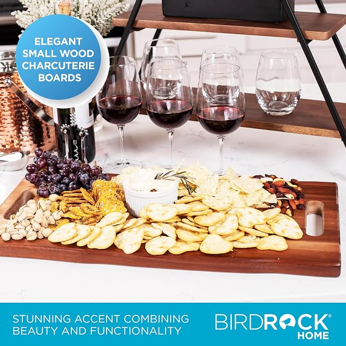 BIRDROCK HOME Acacia Wooden Cheese & Charcuterie Board with Handles 22" | Rectangular Food Platter for Bread, Meat, or Appetizers | Natural Wood Serving Tray Cutting Board for Kitchen & Outdoor Use