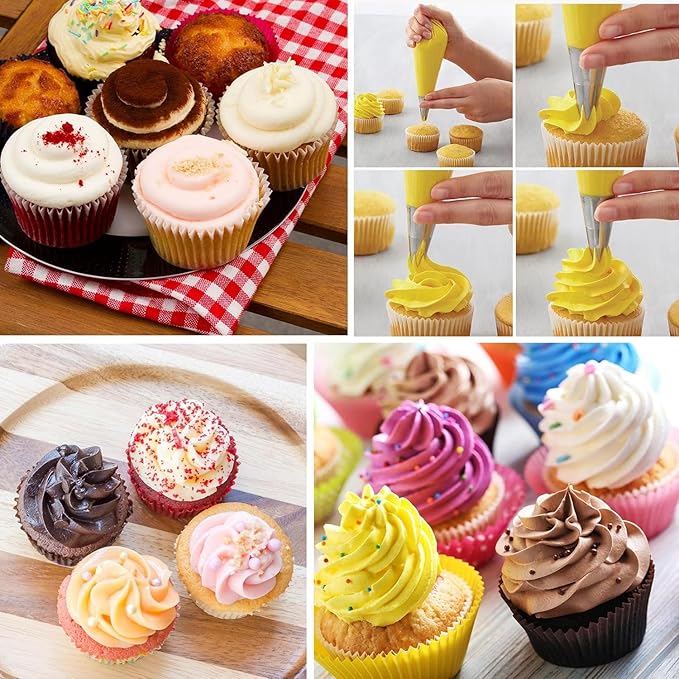 125PCS Piping Bags Tips Set, Thicken Pastry Bags Disposable 12 Inch 100PCS with 8 Icing Bag Ties and 8 Frosting Tips, 1 Brush 4 Bag Clips 2 Scriber Needle for Cake Cookie Cupcakes