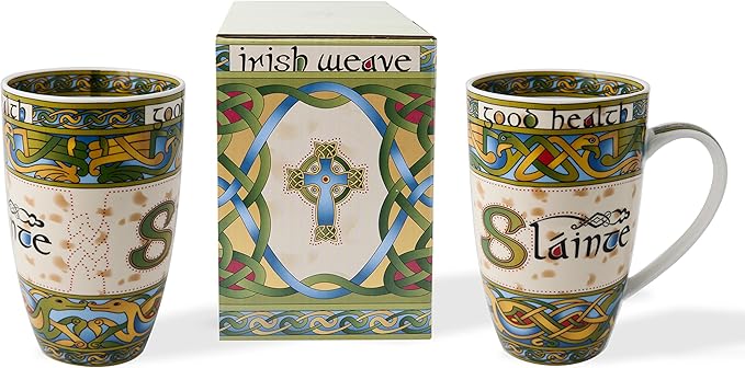 Irish Mug Slainte Set of 2 Ceramic Gift Box from the Irish Weave Collection Cups New Bone China Capacity 400ml/14fl oz