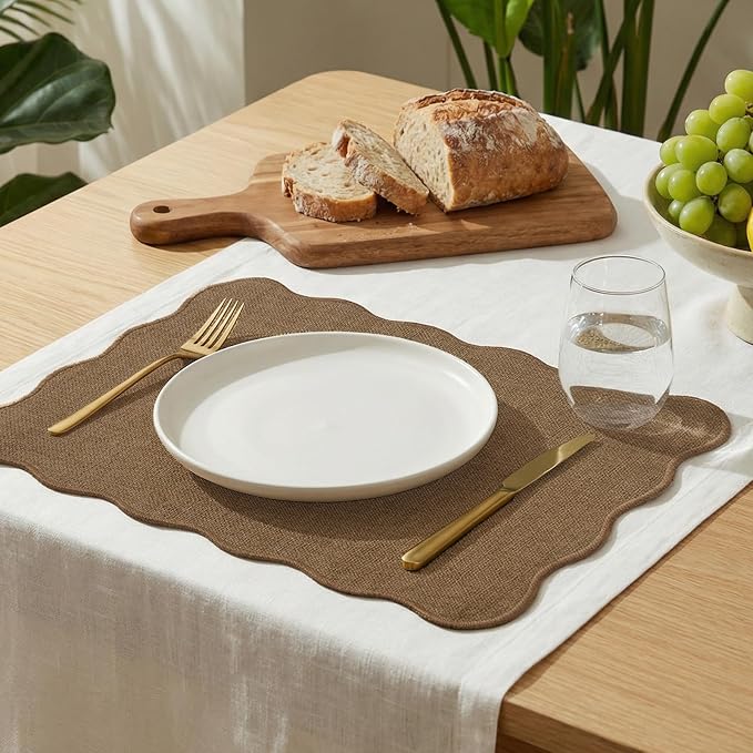 AHHFSMEI Faux Linen Placemats Set of 4 Heat Resistant Non-Slip Stain Proof Table Mats for Kitchen Dining Elegant Decor Place Mats (Brown 4)