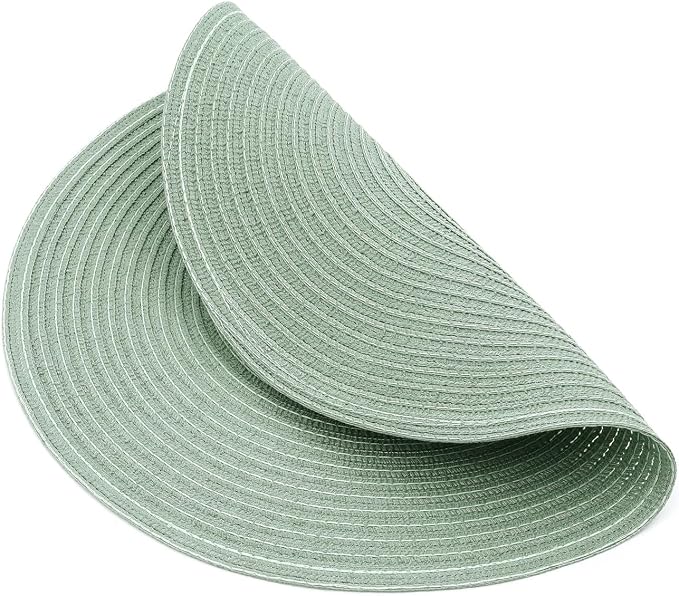 SHACOS Round Placemats Set of 8 Washable 15 inch Round Table Mats Cotton Polyester Woven Braided Place Mats for Dining Table Wedding Party Decor, Sage Green