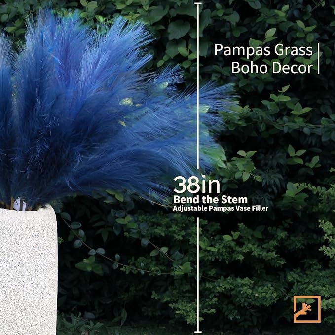 ZIFTY 7-Pcs 38"/3.1FT Blue Pampas Grass Large Tall Fluffy Artificial Fake Flower Boho Decor Bulrush Reed Grass for Bedroom Decor Vase Filler Farmhouse Home Wedding (Blue)
