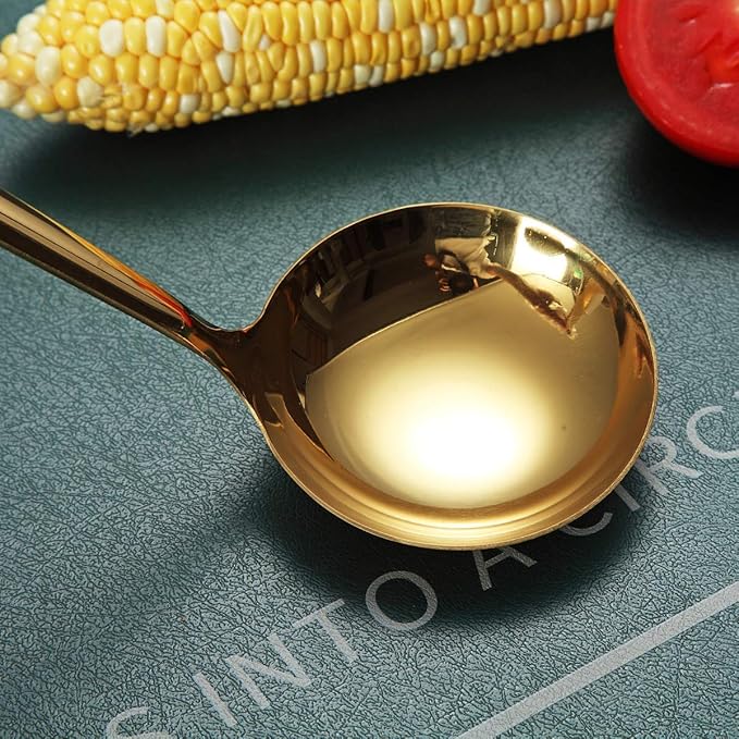 Gold Ladle, Berglander Stainless Steel Kitchen Ladle With Titainium Gold Plating, Soup Ladle, Cooking Ladle, Metal Soup Spoon For Cooking, Dishwasher Safe, Easy to Clean