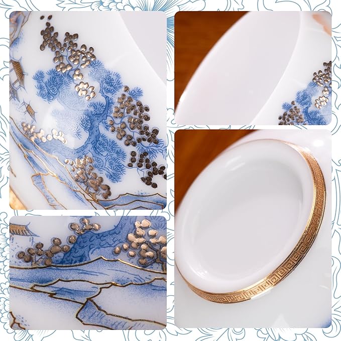 KAMMAK Ceramic Tea Cups Small, Cute Vintage Coffee Cup Set of 2, Porcelain Teacups Espresso Mug, 6.3oz Hand Painted Chinese Afternoon Tea Party Mugs, Birthday Gift for Women Men, Imperial Arhat
