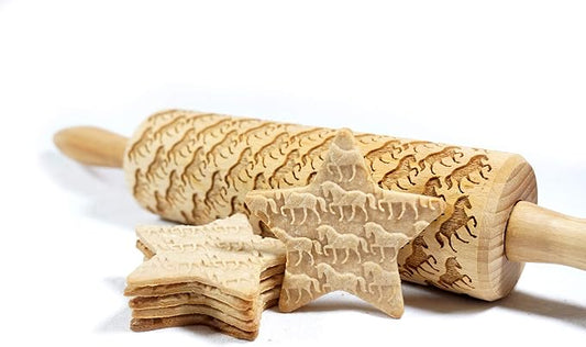 Rolling Pin Embossed with HORSES Pattern for Baking Engraved Cookies Size Large 16.9 inch