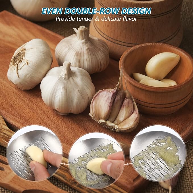 2pcs Stainless Steel Garlic Ginger Fruit Vegetable Grater Spoon Press Garlic Crusher Mincer Cutter Zester for Cheese Chocolate Baby Food Kitchen