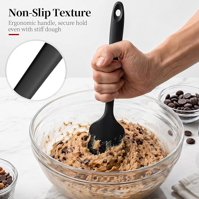 600ºF Heat Resistant Spatula, 11.34 inch High Heat Food Safe Semless Kitchen Silicone Scraper for Cooking Baking Mixing Scraping Stirring Nonstick Cookware Pan Bowl (Black)