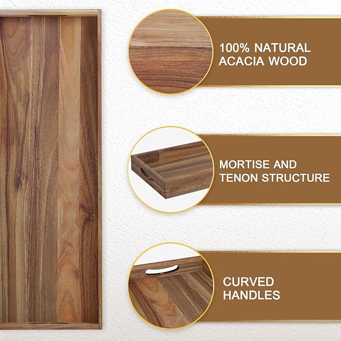 MAONAME Extra Large Acacia Wood Serving Board with Handles, 36 x 12 inches Wooden Ottoman Tray, Rectangular Charcuterie Platter for Meat, Cheese Board, Extra Long 3ft