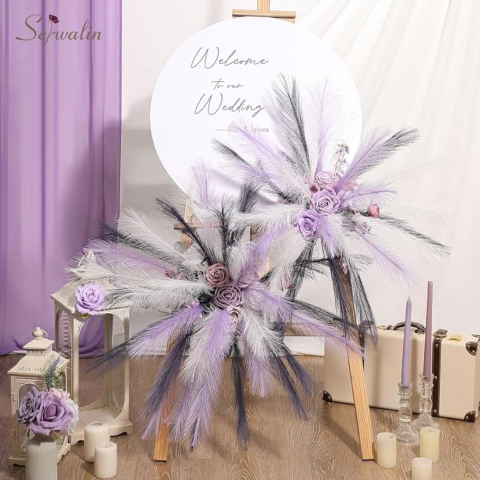 Serwalin 𝟲𝟬𝗽𝗰𝘀 Pampas Grass Decor, 𝟭𝟳.𝟳𝗜𝗻𝗰𝗵 Pampas Grass Home Decor, Faux Pampas Grass Boho Decor, Purple DIY Artificial Plants Fluffy, Pampas Decoration Vase Filler, Table Centerpieces