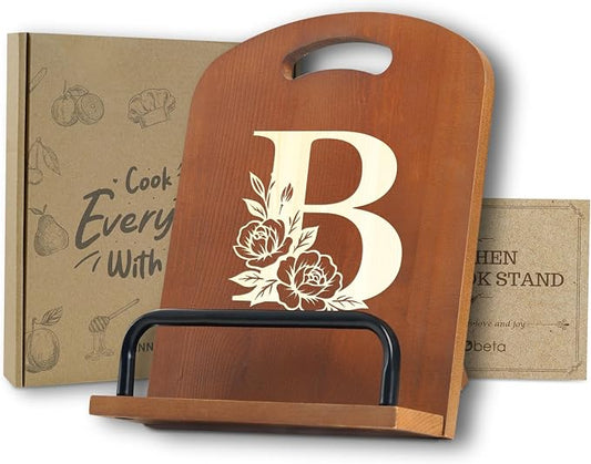 INNObeta Cookbook Stand for Kitchen Counter, Adjustable Tablet Recipe Book Holder, Perfect Gifts for Women, Mom, Grandma on Birthday, Unique Kitchen Decor, Initial B