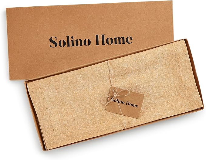 Solino Home Linen Small Table Runner 48 Inches - Athena, 100% Pure Linen Golden Nugget Table Runner 14 x 48 Inch Ideal for Dresser and Coffee Tables, Spring, Summer