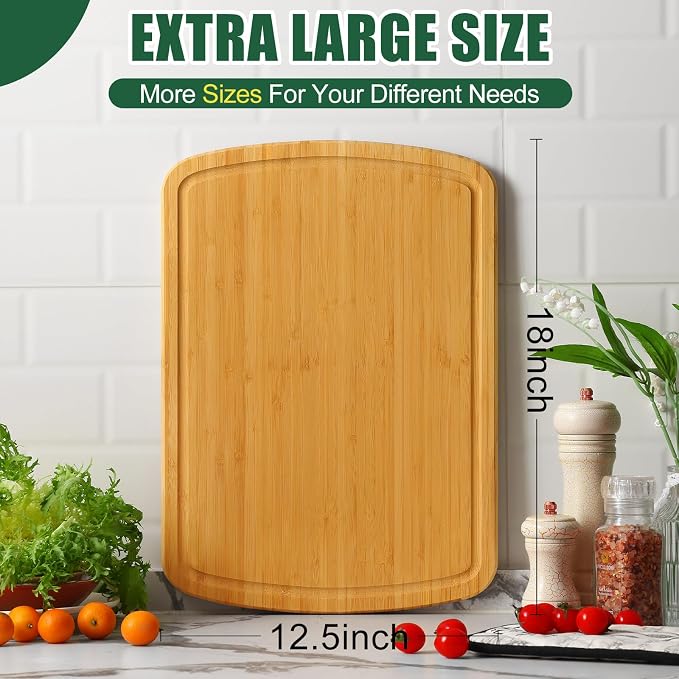 Homaxy Extra Large Bamboo Cutting Boards for Kitchen, 18x12.5" Wood XL Cutting Board with Juice Groove, Butcher Block Wooden Chopping Board for Kitchen, Meat, Cheese, Fruit & Vegetables - Pre Oiled
