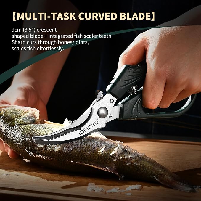 Poultry Shears, Heavy Duty Kitchen Shears | Non-Slip Handle & Safety Lock, All Purpose for Chicken, Meat, Turkey, Fish, Vegetables, Spring Loaded, Dishwasher Safe