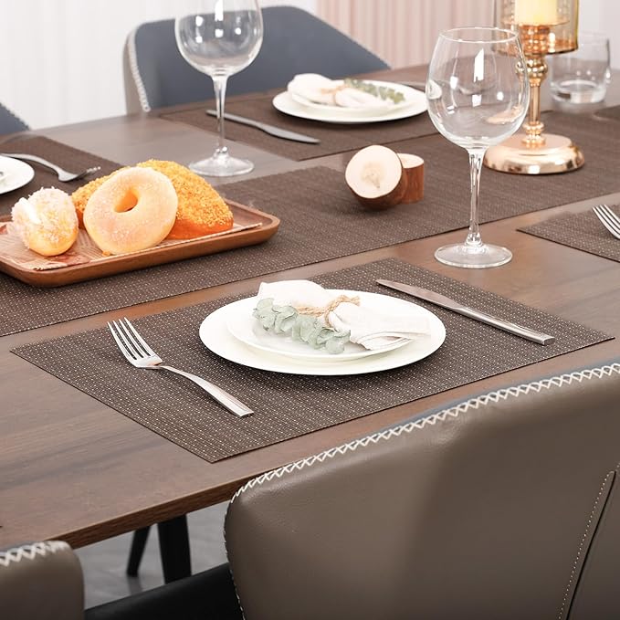 Myir JUN Placemats Set of 4, Vinyl Woven Placemats Place Mats Indoor Set of 4 Washable Table Mats Non-Slip Place mats for Dining Table (Coffee, Set of 4)