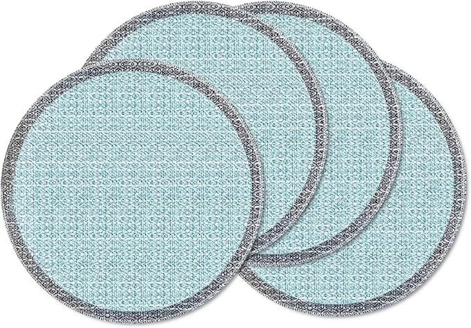 Niviy Blue Grey Ethnic Boho Round Placemats Set of 4, 15 Inch Linen Burlap Washable Durable Art Table Mats for Holiday Party Kitchen Dining Room Decoration