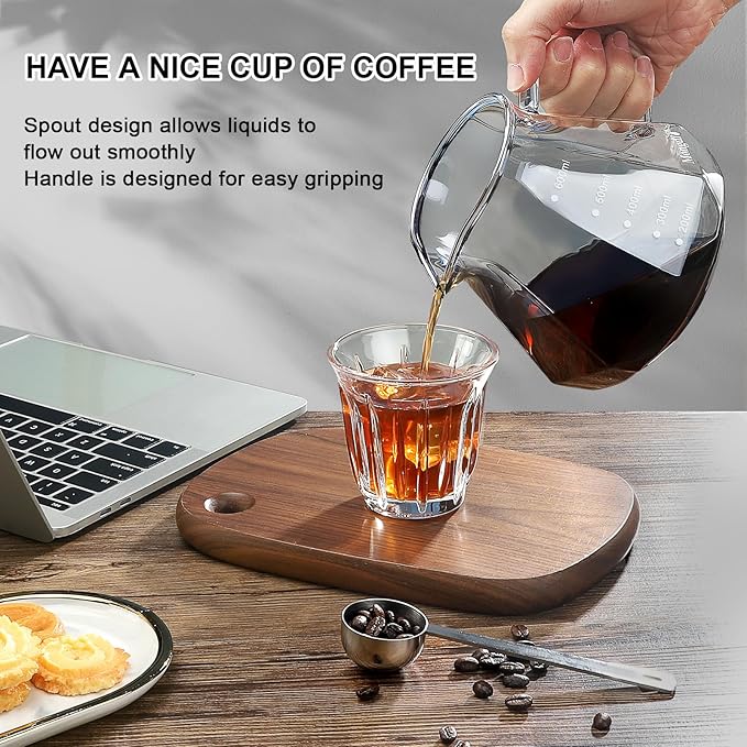Mongdio Pour Over Coffee Maker, 20 oz High-Heat Borosilicate Glass Coffee Maker with 100pcs Paper Filters, Walnut Handle & Glass Lid, Drip Coffee Maker Set for Home Café Restaurant - 600ml, Gray