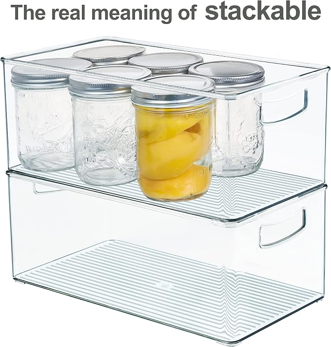 Hudgan 2 Pack Straight Sides Stackable Pantry Organizer Bins for Home Edit - 13.5''L x 7.5''W x 5.5''H