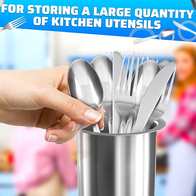 3 Pcs Countertop Utensil Holder Stainless Steel - 5.5 x 4.5" Stainless Steel Utensil Holder for Kitchen and Bars, Durable and Dishwasher Safe, Odor and Rust Resistant, Good for Home and Commercial Use