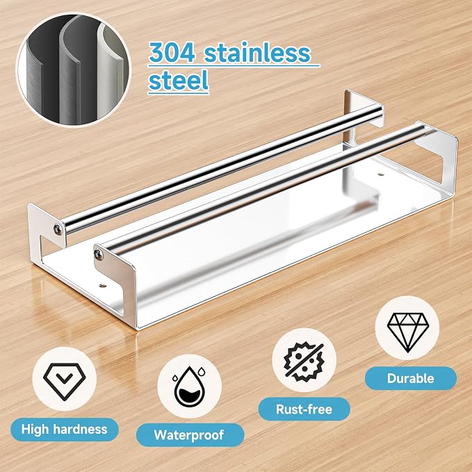 2Pcs Wine Glass Holder Under Cabinet or Shelf, Stainless Steel Stemware Rack, Hanging Wine Glass Storage Organizer for Bar Kitchen Restaurant, Silver