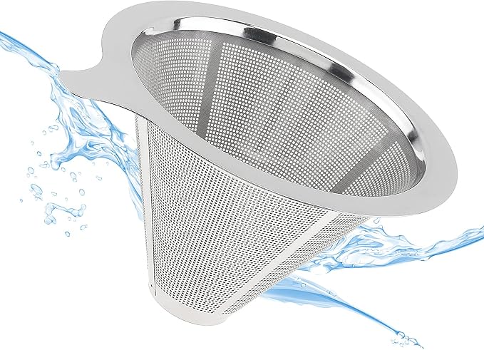 TQEONKL Pour Over Coffee Dripper,Paperless Reusable Coffee Filter,Metal Cone Reusable Single Cup Coffee Maker (2-4 cups)