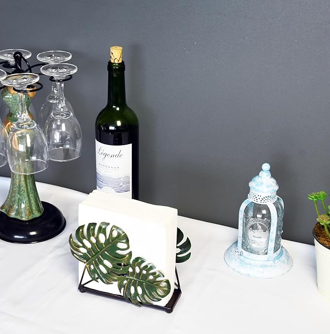 Modern Metal Leaves Design Napkin Holder for Dining Table, Upright Napkin Storage for Kitchen & Countertop, Stylish Paper Towel Dispenser Organizer & Letter Holder, Document File Storage