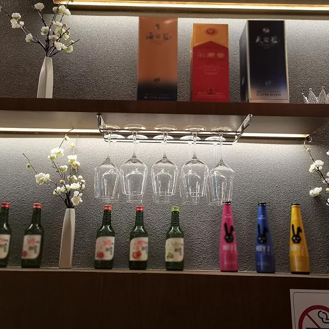 Wine Glass Rack 11/20/24inch Under Cabinet Wine Glass Holder, Stainless Steel Hanging Stemware Holder, Stemware Storage Drying Rack With Screws, Wall Mounted Hanging Rack Shelf