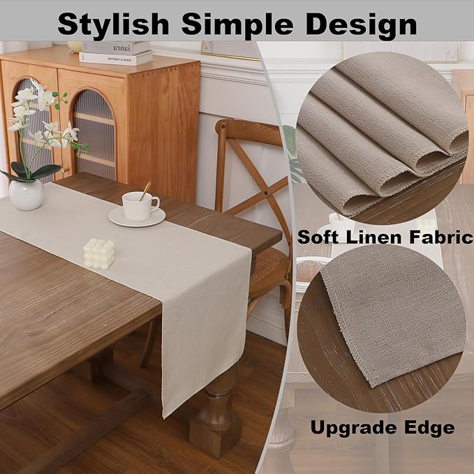Gernaice Solid Color Table Runner, Rustic Cotton Linen Farmhouse Table Runners for Dresser Dining Living Room Bedroom Home Decor, 60" L X 13" W Beige