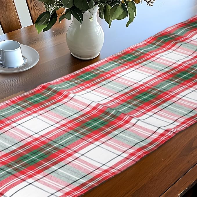 Urban Villa Christmas Table Runner Christ Check Table Runner 14”x72” 100% Cotton Over Sized Runner Heavier Quality Table Runner for Christmas Celebrations Dining Wedding Dinner Parties Everyday Use