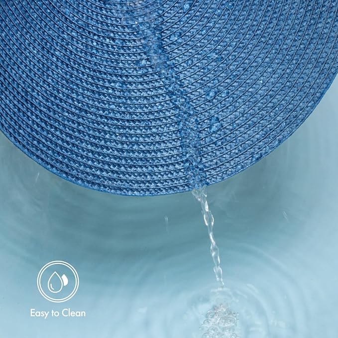 Winknowl Round Braided Placemats Set of 4 Washable Woven Heat Resistant Table Mats for Kitchen Dining Tables 15 inch Round Place Mats (Blue,4pcs)