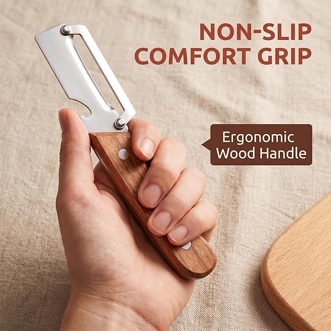 Multi Functional Vegetable Peeler for Kitchen, Vegetable Peeler & Shredder, Stainless Steel Blade with Wooden Handle, Multifunctional Kitchen Tool for Peeling, Shredding, and Bottle Opening 2pcs