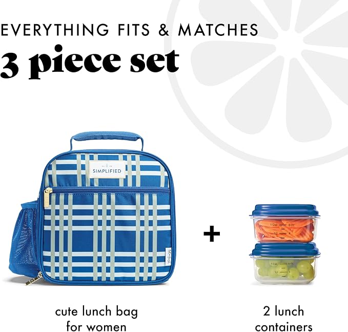 Fit & Fresh Lunch Bag For Women, Insulated Womens Lunch Bag For Work, Large Lunch Box For Women With Two Matching Containers, Townsend Lunch Bag, Pistachio Plaid