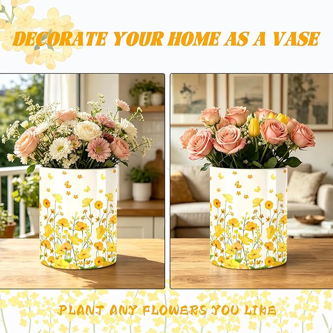 Yellow Flowers Utensil Holder, Ceramic Kitchen Utensil Holder, Utensil Crock for Home Kitchen Countertop Storage Organizer Container, Large Holder for Spatulas, Spoons, Kitchen Counter Decor, 6"