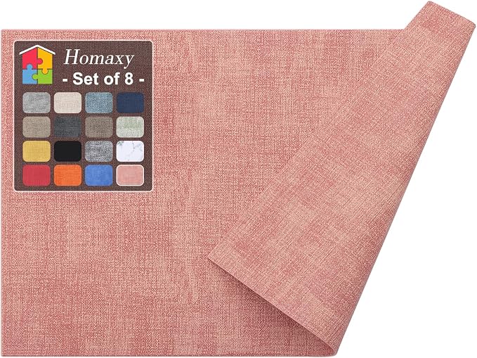 Homaxy Faux Leather Heat Resistant Placemats for Dining Table Set of 8, Waterproof Wipeable Washable PU Table Mats, Easy to Clean Anti-Slip Place Mats, 11.8" x 17", Pink