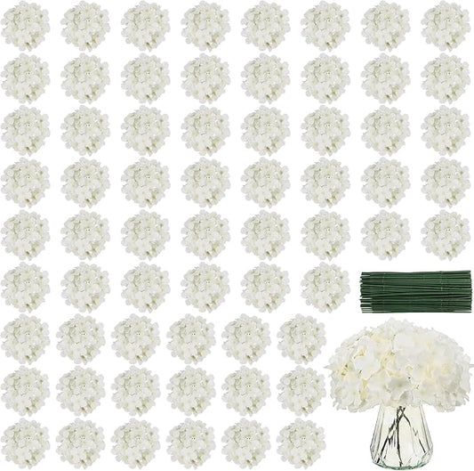40 PCS White Artificial Hydrangea Flowers with Detachable Stems, 6 Inch Full Silk Hydrangea Heads for Wedding Centerpieces, Bridal Shower Bouquets, DIY Floral Arrangements and Home Decor
