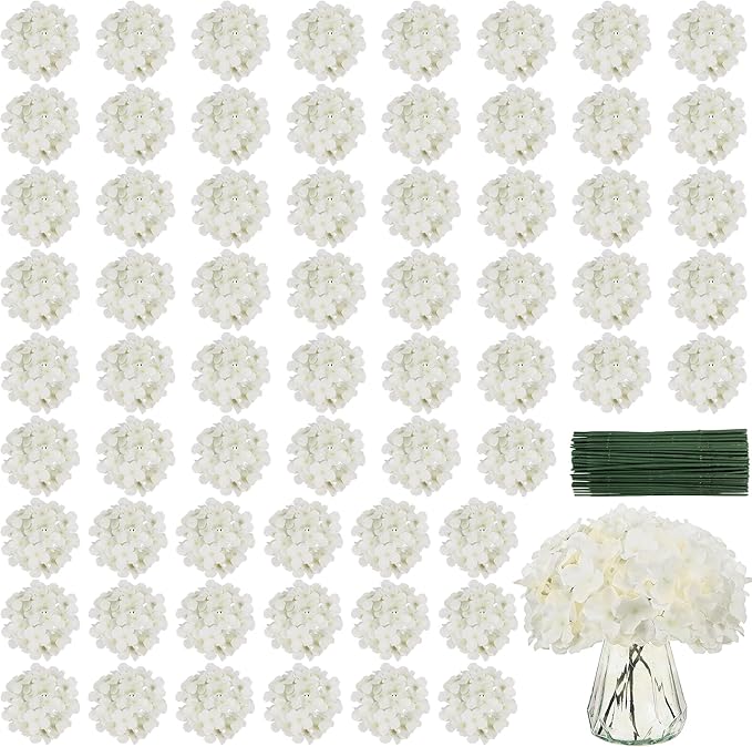 Artificial Hydrangea Flowers Bulk 64PCS Silk Hydrangea Heads with Stems for Table Centerpieces, Wedding Decorations, Floral Arrangements, Home Decor, Party Decorations
